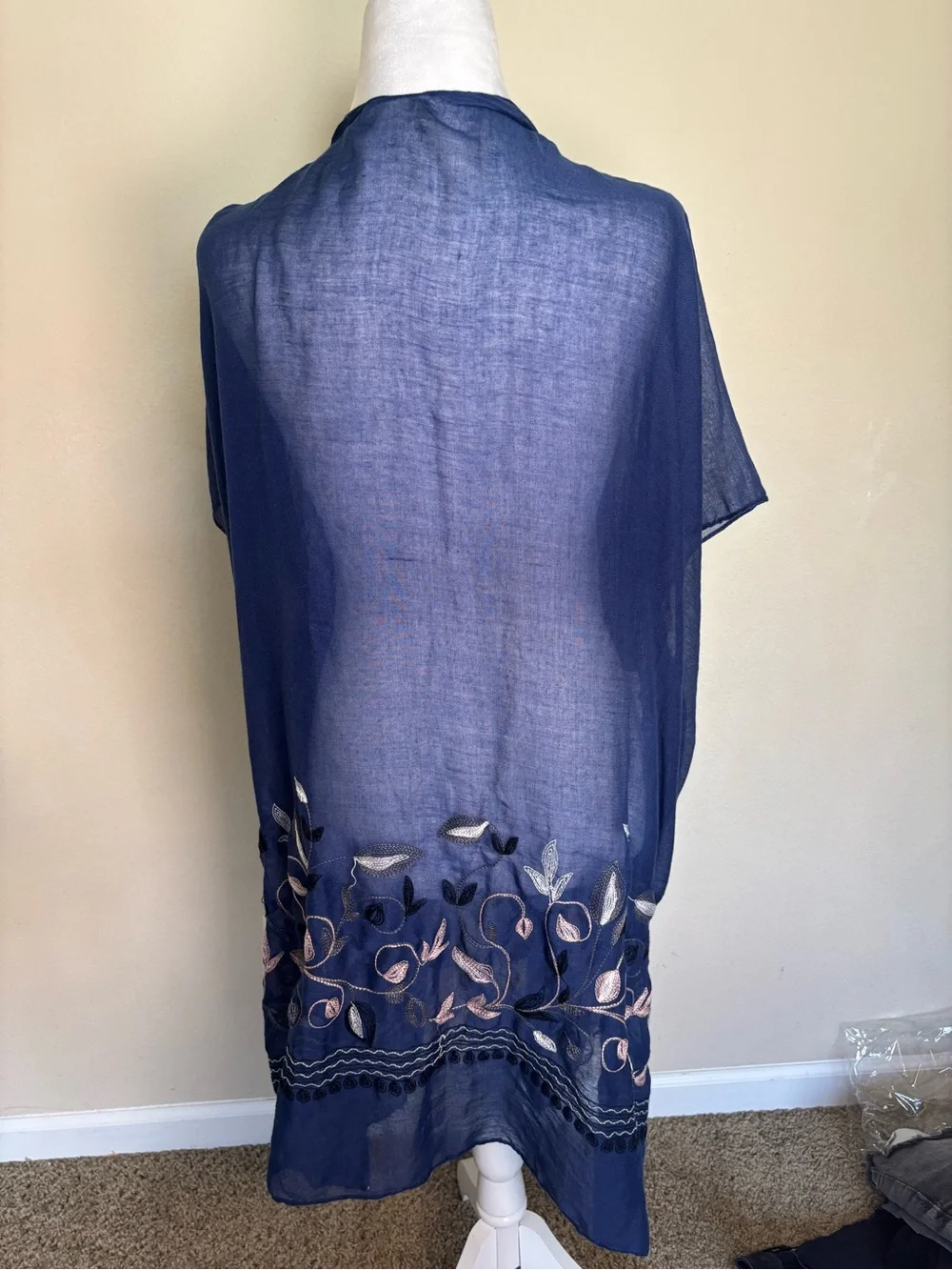 The Skyline Collection Blue Linen Woven Floral Embroidered Shawl Wrap Women NWT